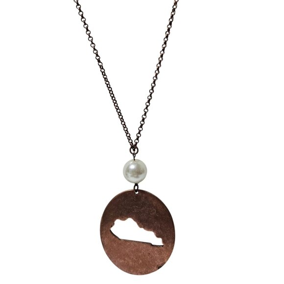 Copper Kentucky State Pendant Necklace Faux Pearl Accent Fashion Jewelry Women - Picture 1 of 4
